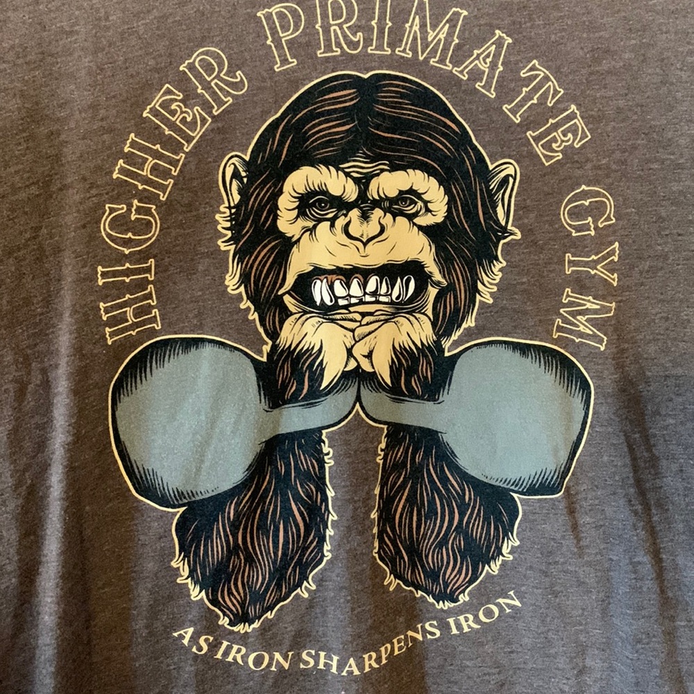 Mens size large -Higher Primate Gym short sleeve t-shirt